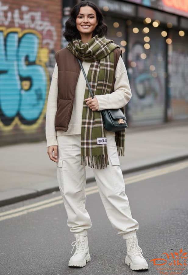 Кашеміровий палантин-шарф "Клітинка",Хакі.