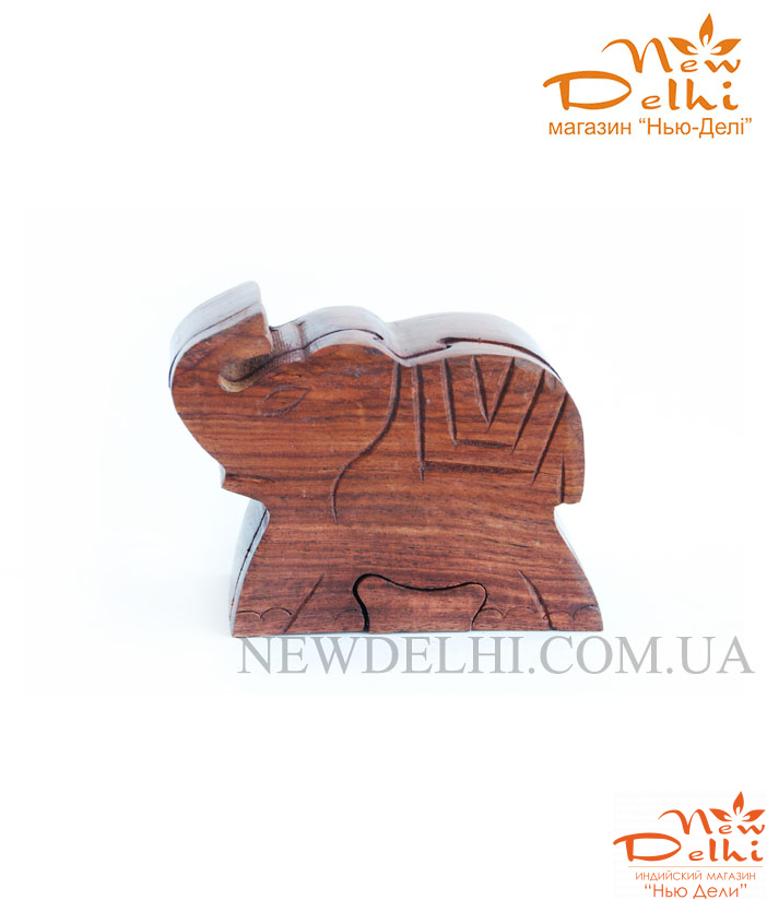 Скринька &quot;Слон&quot;  з секретом з червоного дерева &quot;Шишам&quot;. Індія. 11*9*4,5 см