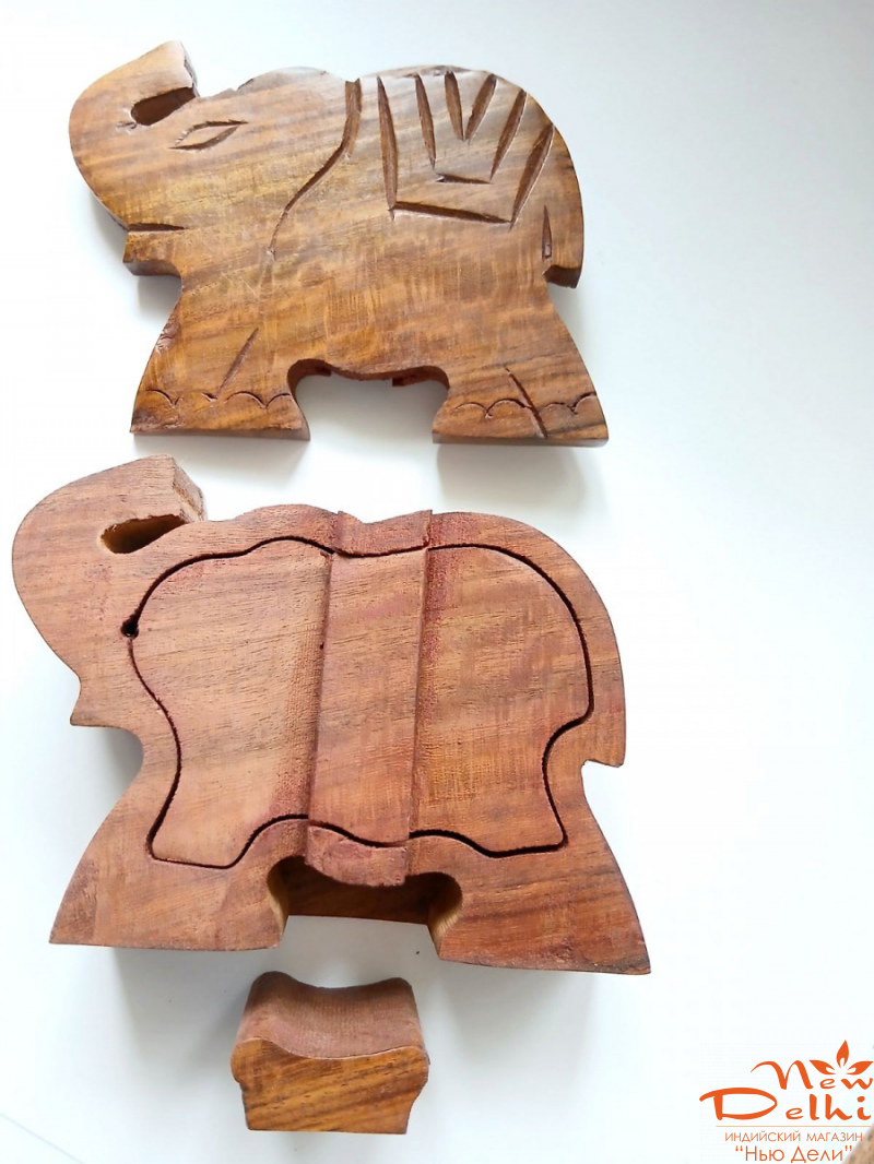 Скринька &quot;Слон&quot;  з секретом з червоного дерева &quot;Шишам&quot;. Індія. 11*9*4,5 см