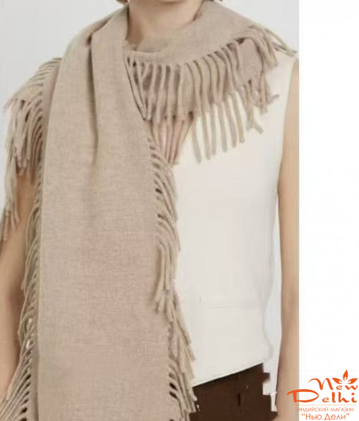 Шарф"Кашемир" з кітицями., 185*50  см, беж.