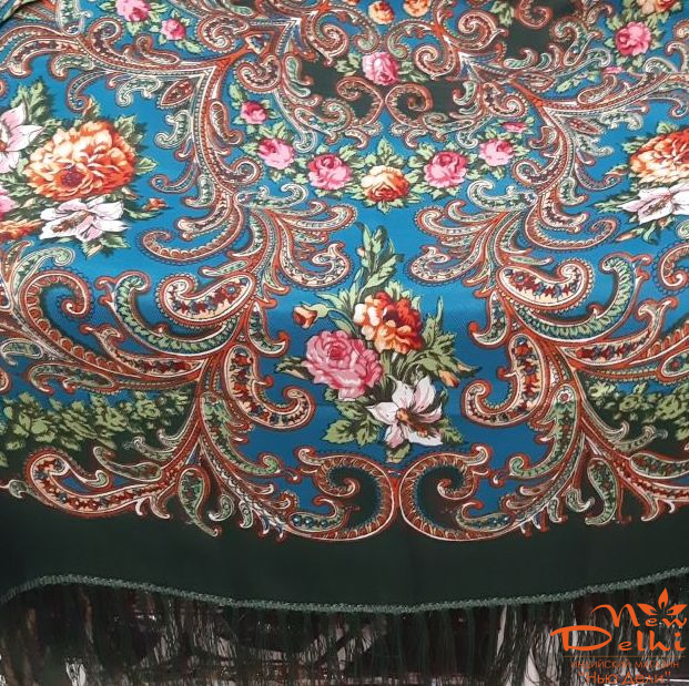 Хустка "Квіти", вовна, зелена.