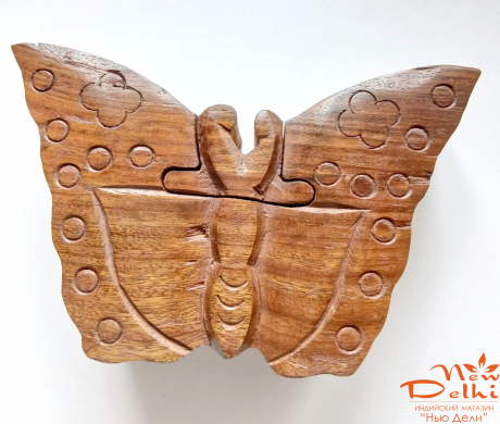 Скринька &quot;Метелик&quot; з секретом з червоного дерева шишам. Індія