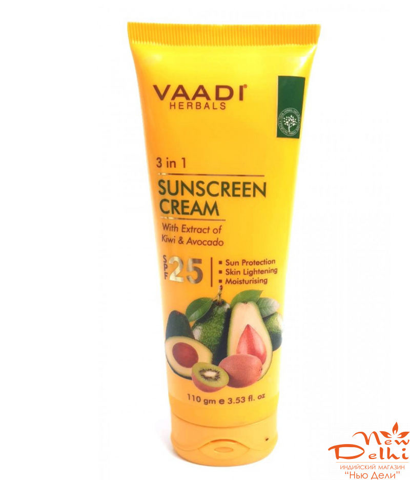 Крем Сонцезахисний ківі - авокадо Vaadi Herbal SPF 25. 110 грам.Індія