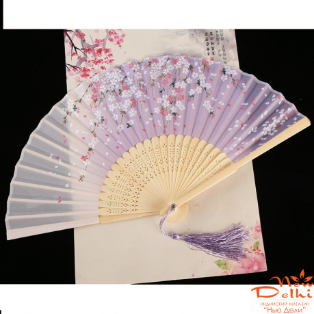 Віяло  вінтажне з шовку та бамбуку,  L = 21 см, п\о 38 см.