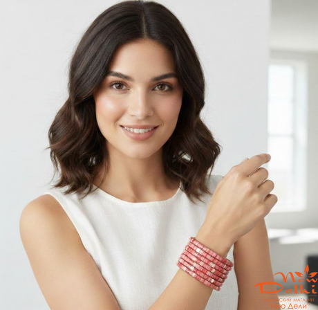 Набір Браслетів Червоний -5  шт.  ( 5 см*6,5 см), латунь, кістка, Індія