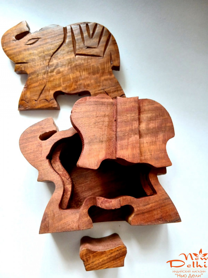 Скринька &quot;Слон&quot;  з секретом з червоного дерева &quot;Шишам&quot;. Індія. 11*9*4,5 см