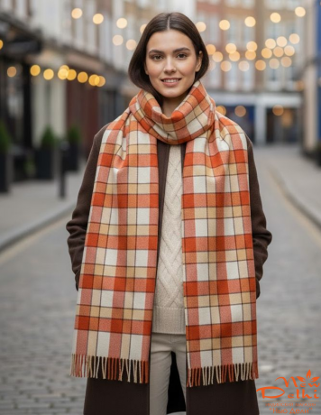 Теплий Картатий Шарф-Плед "Осінній Затишок" у клітинку в теплій оранжевій гаммі