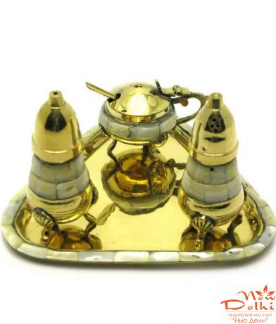 Солонка, перечниця, гірчичниця бронза  (н-р 3 шт) (17,5х12,5х9 см)  .Індія