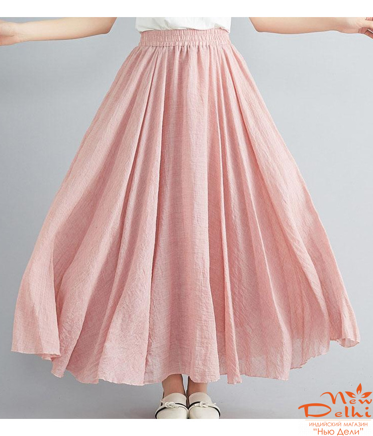 Літня легка Спідниця клешена на резинці, довга, бавовна,