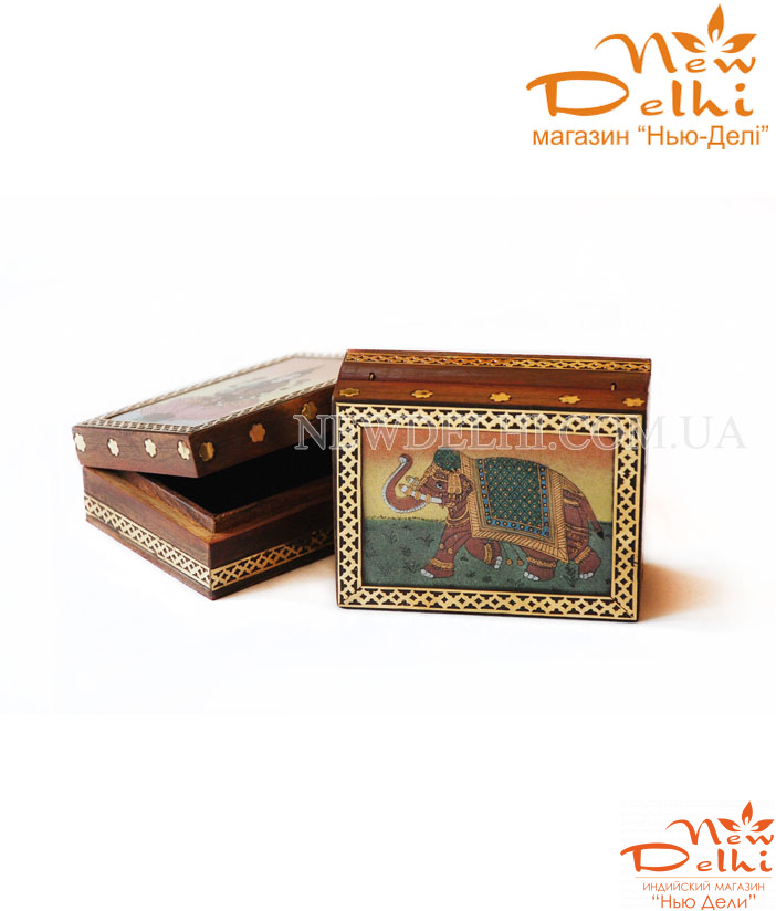 Скринька &quot; Слон&quot; з дерева з малюнком на склі з крихти натурального каміння.10.5*8,5*4см. Індія
