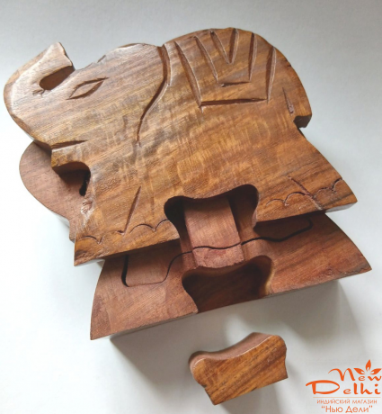 Скринька &quot;Слон&quot;  з секретом з червоного дерева &quot;Шишам&quot;. Індія. 11*9*4,5 см