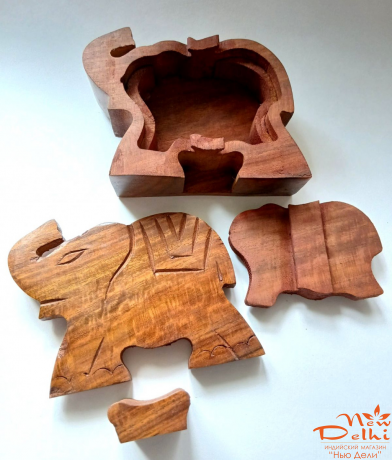 Скринька &quot;Слон&quot;  з секретом з червоного дерева &quot;Шишам&quot;. Індія. 11*9*4,5 см