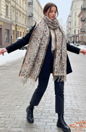 Шарф-палантин "Пейслі", віскоза, вовна, молочний