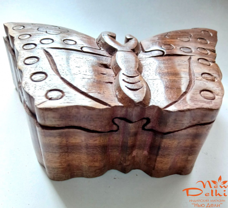 Скринька &quot;Метелик&quot; з секретом з червоного дерева шишам. Індія