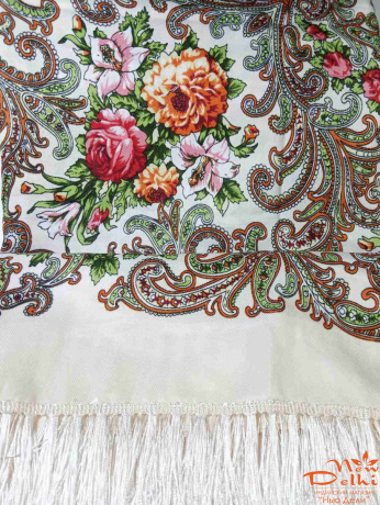 Хустка "Квіти", вовна, біла.