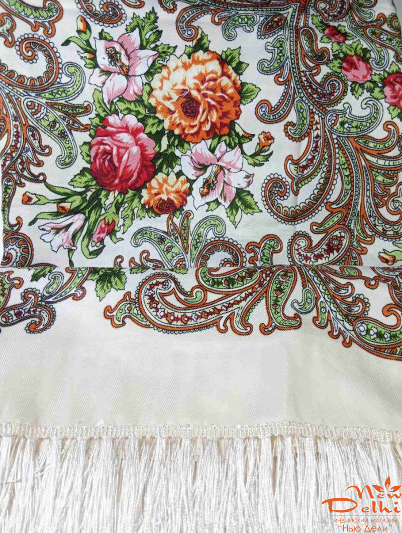 Хустка "Квіти", вовна, біла.