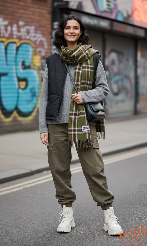 Кашеміровий палантин-шарф "Клітинка",Хакі.