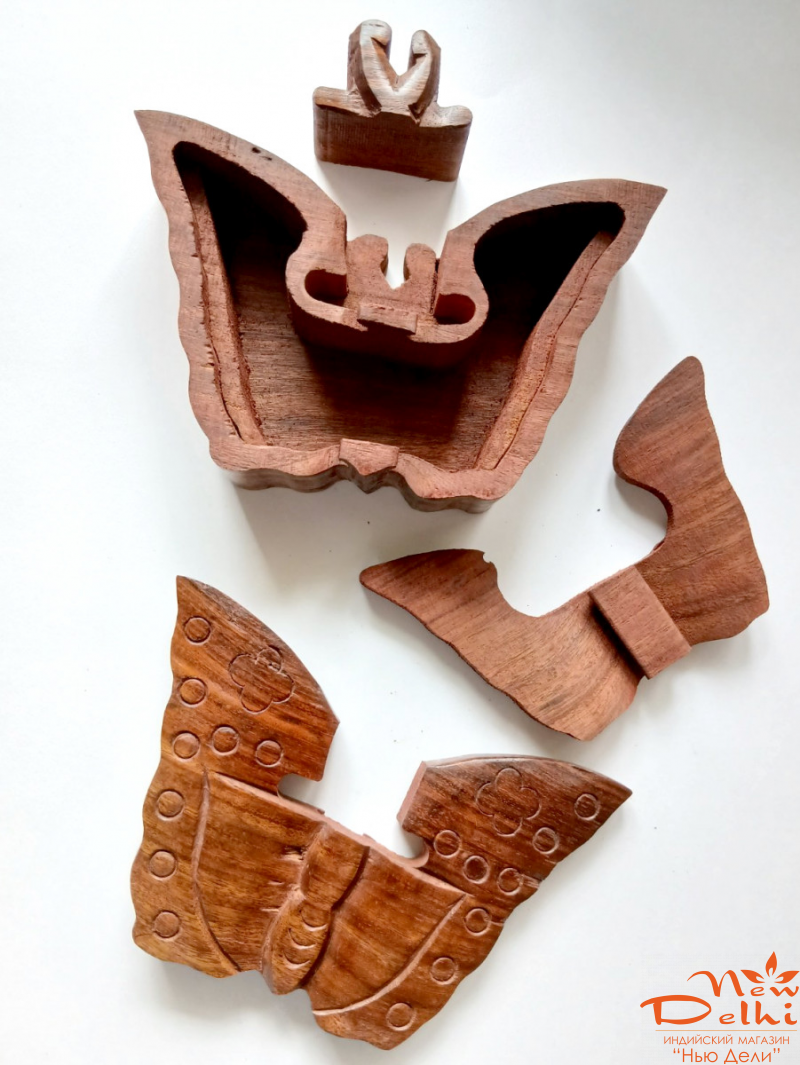 Скринька &quot;Метелик&quot; з секретом з червоного дерева шишам. Індія