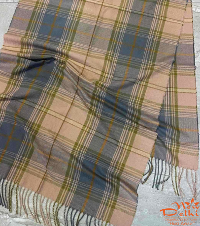 Кашеміровий Палантин-шарф "Клітинка"  , Кремово-сірий