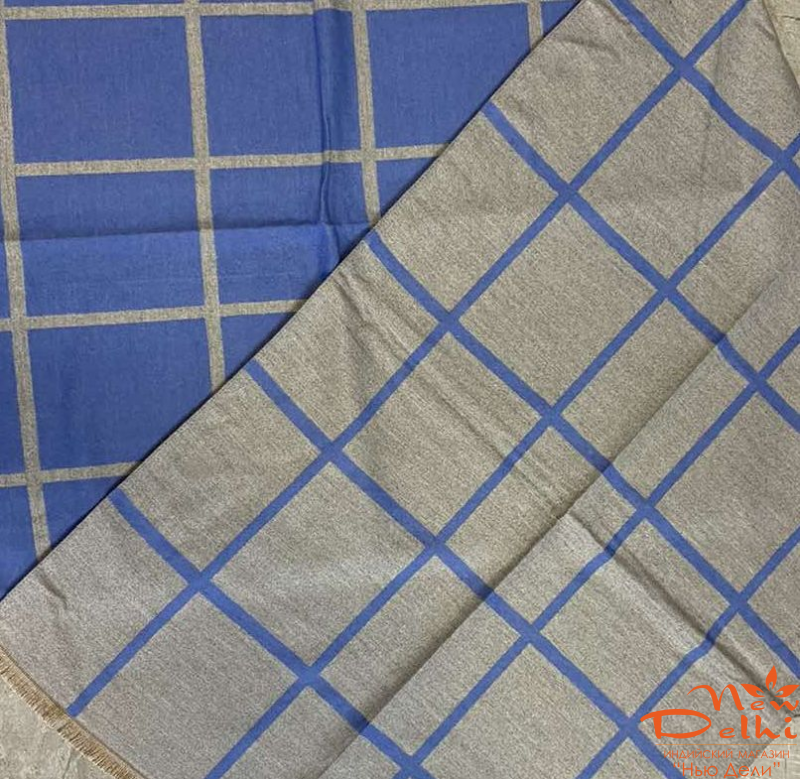 Палантин "Клітинка" кашемір ,180*70 см, блакітно-бежевий.