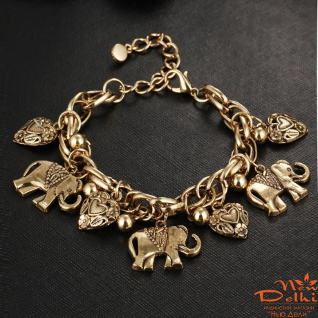 Браслет "Слони" на ланцюжку , золотисті