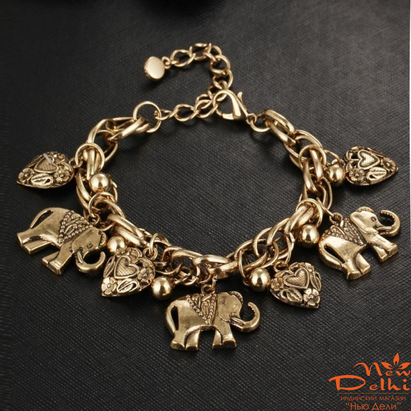 Браслет "Слони" на ланцюжку , золотисті