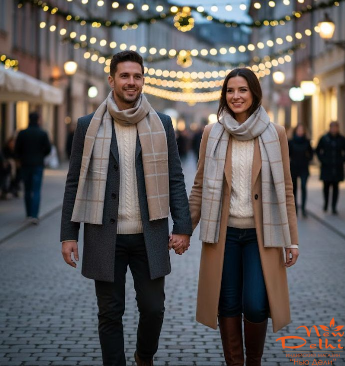 Палантин "Клітинка" кашемір ,180*70 см, Бежевий