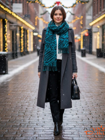 Палантин-широкий шарф "Зебра"- Анімалістичний принт, бавовна, двосторонній, бірюзово-чорний. Індія