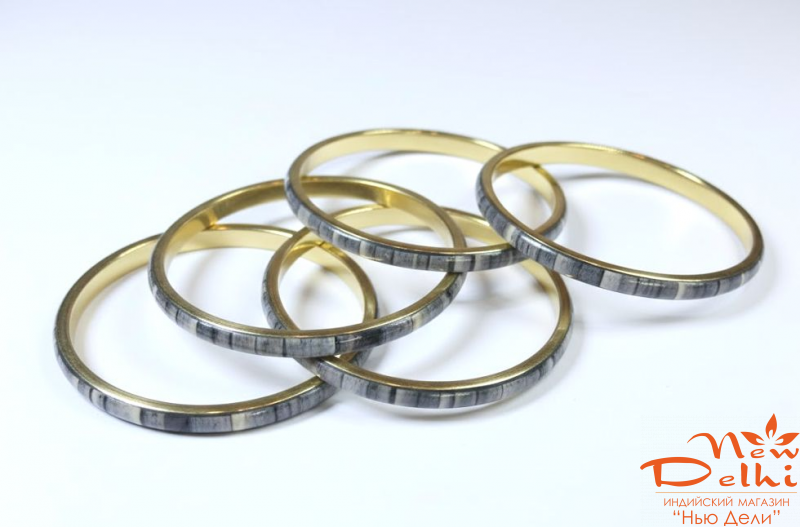 Набір Браслетів Графіт -5  шт.  ( 5 см*6,5 см), латунь, кістка, Індія