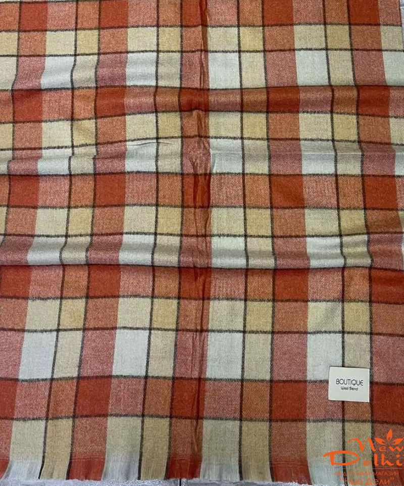 Теплий Картатий Шарф-Плед "Осінній Затишок" у клітинку в теплій оранжевій гаммі