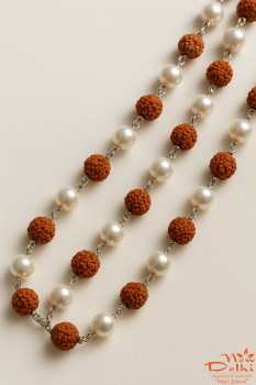 Намисто- браслет перли+рудракша,срібло . довжина 58 см, діаметр 5 мм. Ручна робота..Індія