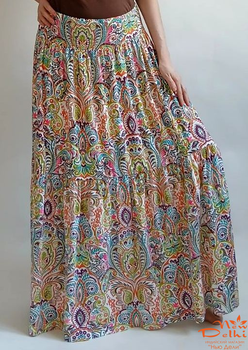 Спідниця  &quot;Пейслі&quot; довга з оборками, трикотажна.Індія