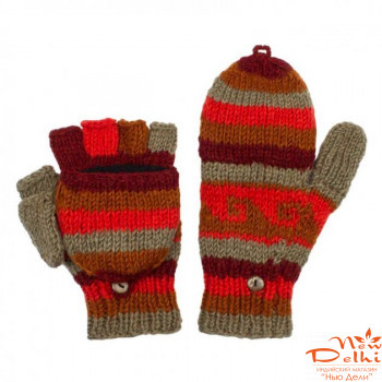 Рукавицы-перчатки с узором &quot;Волна&quot; шерсть\ручная вязка, оранжевый, вишневый, красный