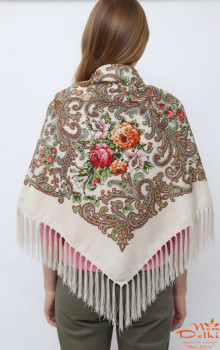 Хустка "Квіти", вовна, біла.