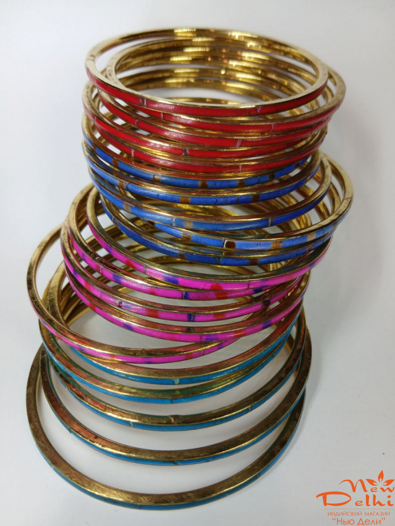 Набор браслетів- 5 шт, Синій,  ( 3 мм* 6,5 см) . Індія