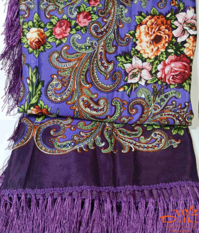 Хустка "Квіти", вовна, фіолетова.