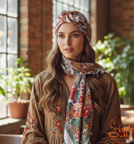 Хустка "Квіти", вовна, біла.