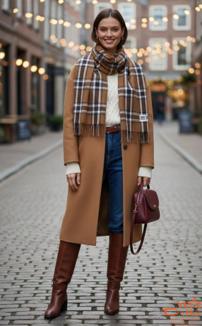 Кашеміровий палантин-шарф "Клітинка",Коричневий з білим.