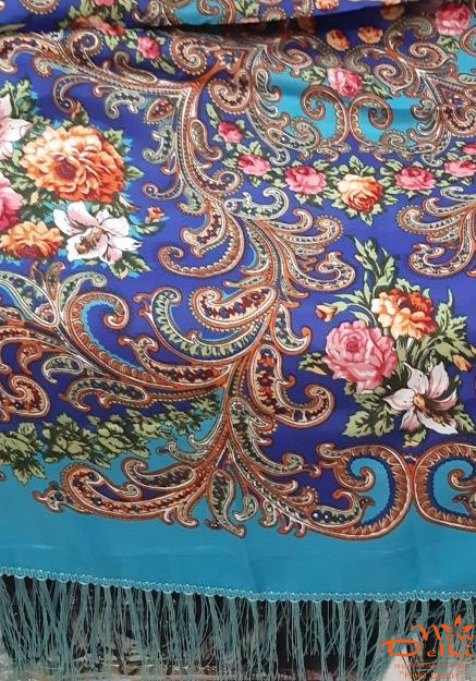 Хустка "Квіти", вовна, блакітна.