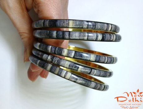 Набір Браслетів Графіт -5  шт.  ( 5 см*6,5 см), латунь, кістка, Індія