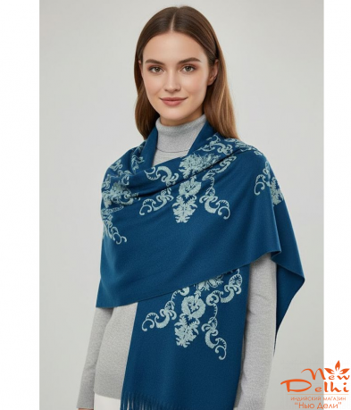 Шарф Вишивка, Вовна, синій -бирюзовий, Розмір 180 см*70 см