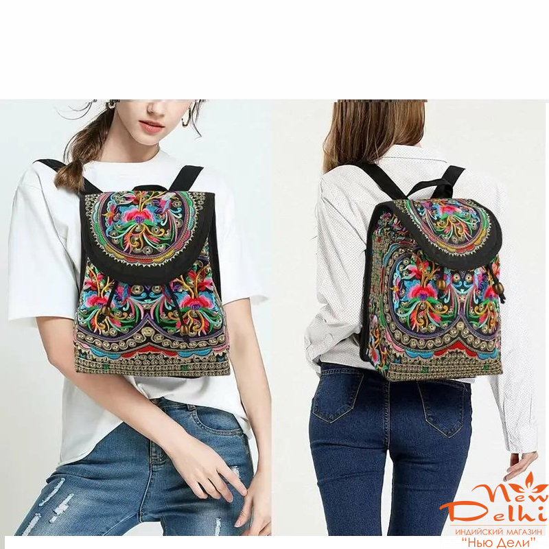 Рюкзак Бохо стиль з єтнічною вишивкой