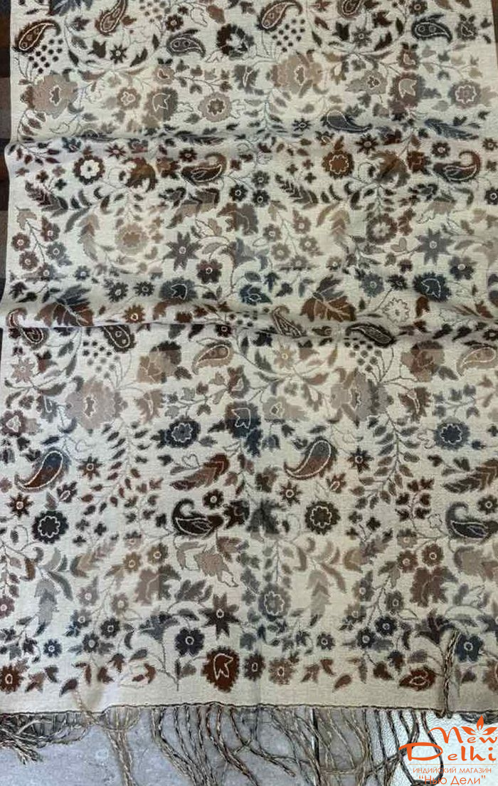 Шарф-палантин "Пейслі", віскоза, вовна, молочний