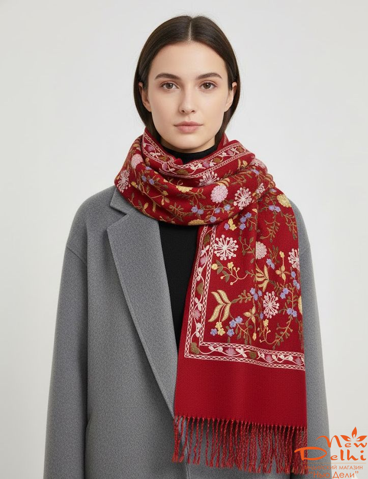 Палантин &quot;Вишиванка&quot; Кашемир, 70*180 см, Червоний