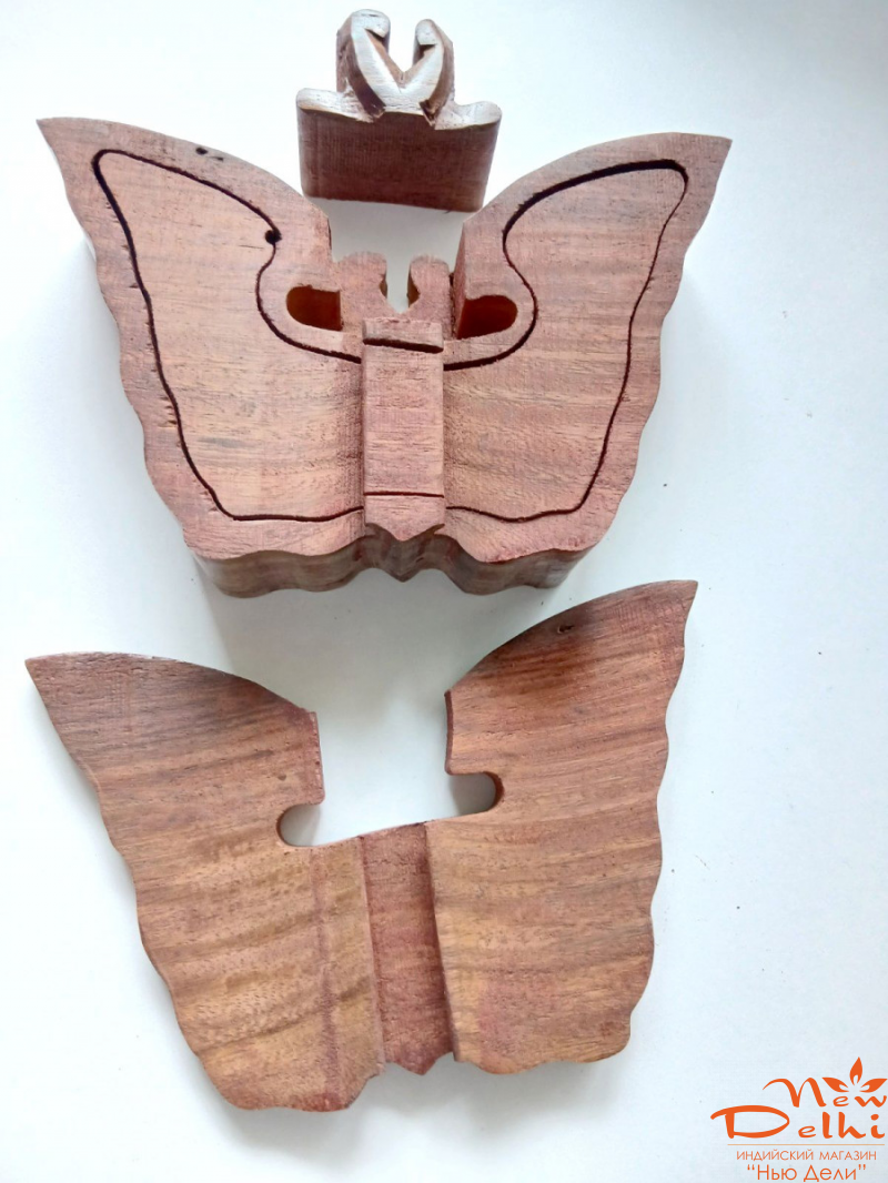 Скринька &quot;Метелик&quot; з секретом з червоного дерева шишам. Індія
