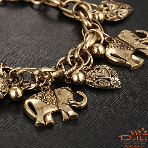 Браслет "Слони" на ланцюжку , золотисті