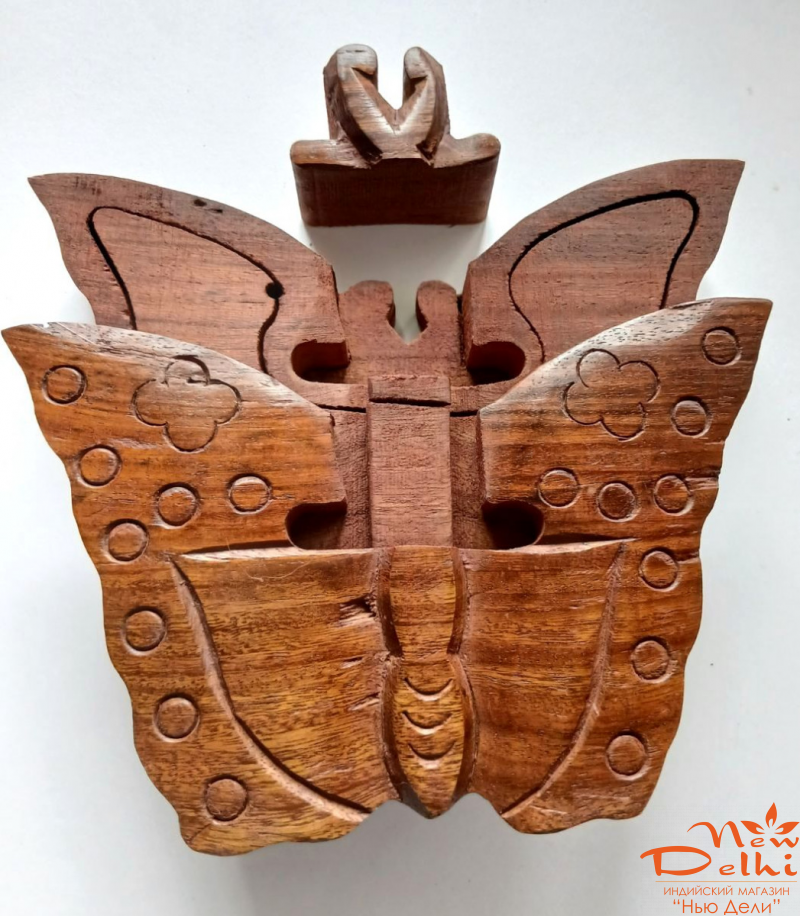 Скринька &quot;Метелик&quot; з секретом з червоного дерева шишам. Індія