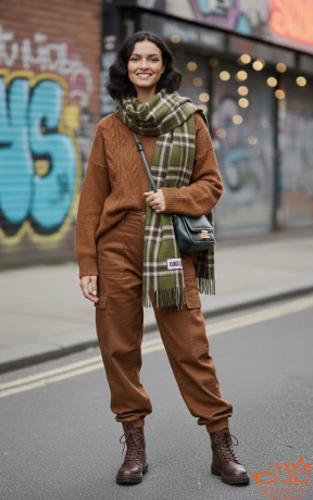 Кашеміровий палантин-шарф "Клітинка",Хакі.