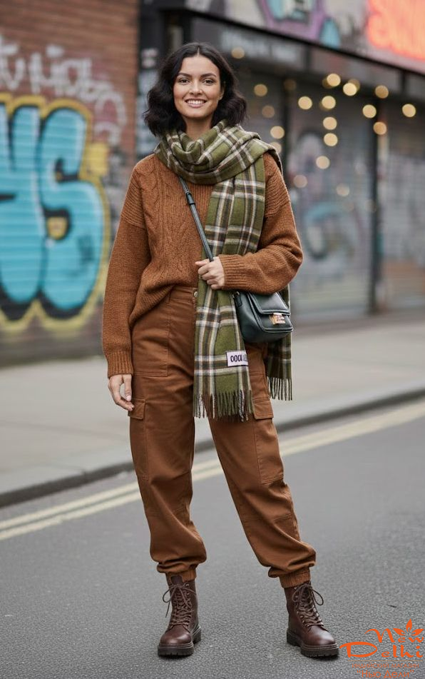Кашеміровий палантин-шарф "Клітинка",Хакі.