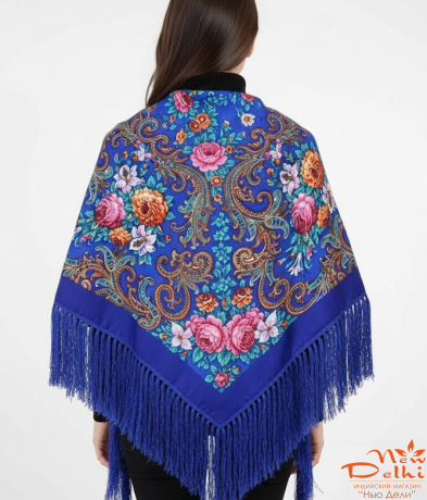 Хустка "Квіти", вовна, синя